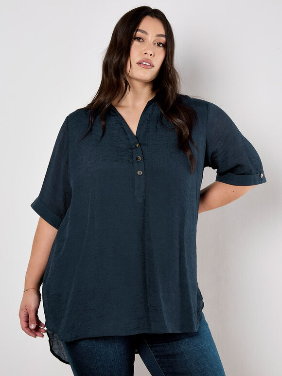 Slub Shimmer Relaxed Blouse, Navy, large