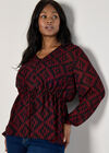 Curve Geo Print Chiffon Blouse, Burgundy, large