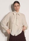 Crinkle Textured Bow Neck Blouse, Stone, large