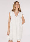 V-Neck Anglaise Mini Dress, White, large