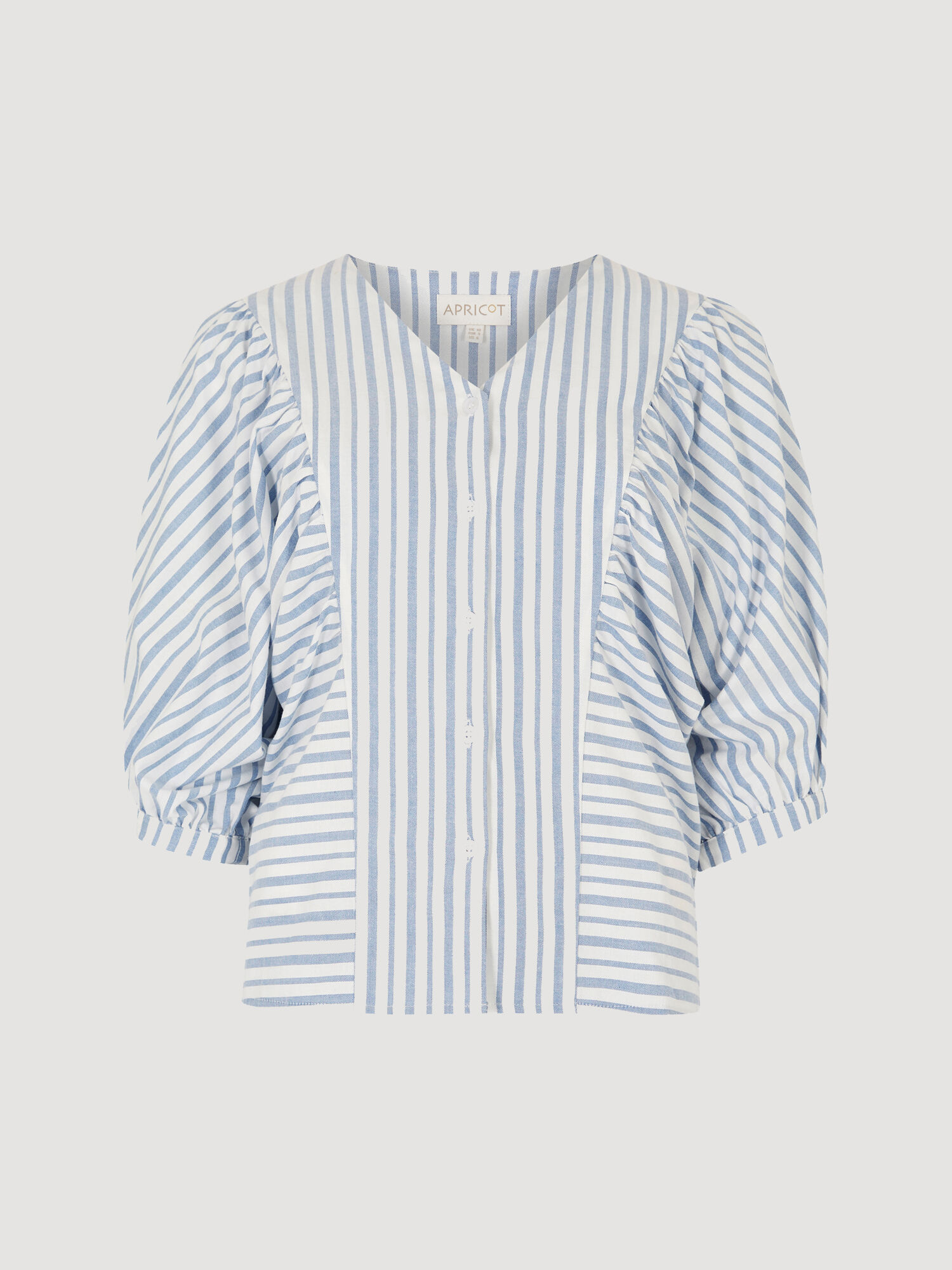 Stripe Balloon Sleeve Cotton Shirt
