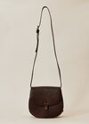 Leather Flap Crossbody Bag, Brown, large