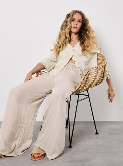 Textured Satin Wide Leg Trousers
