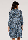 Leopard Print Swing Shirt Mini Dress, Blue, large