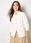 Hammered Buttons Fluffy Knit Cardigan, White, large