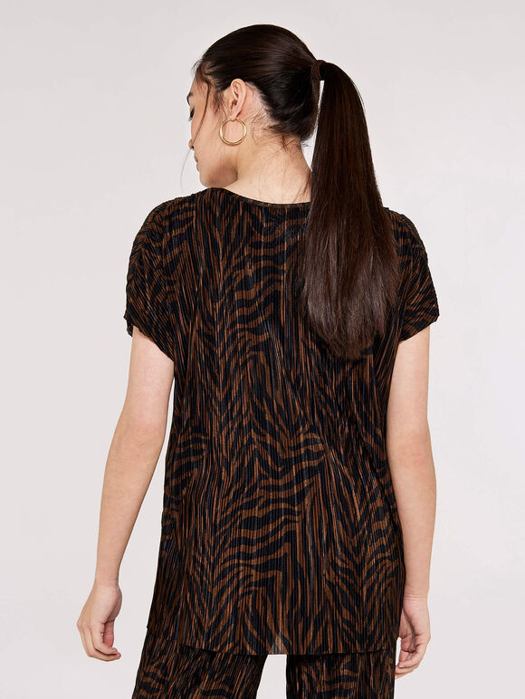 Zebra Plisse Top, Brown, large