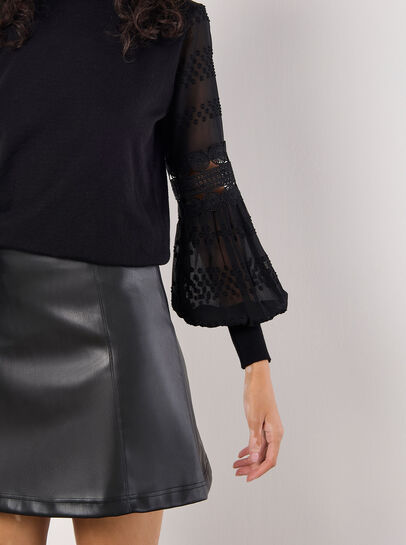 Contrast Chiffon Sleeves Jumper