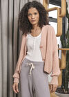 Chunky Knit Cropped Cardigan, Pink, large