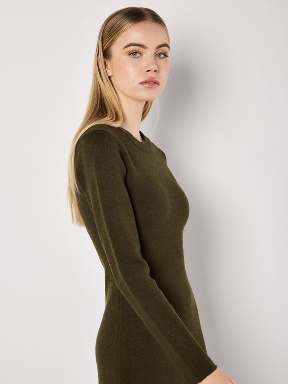 Knitted Midaxi Dress, Khaki, large