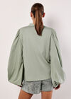 Statement Sleeve Cotton Modal Shirt, Mint, large