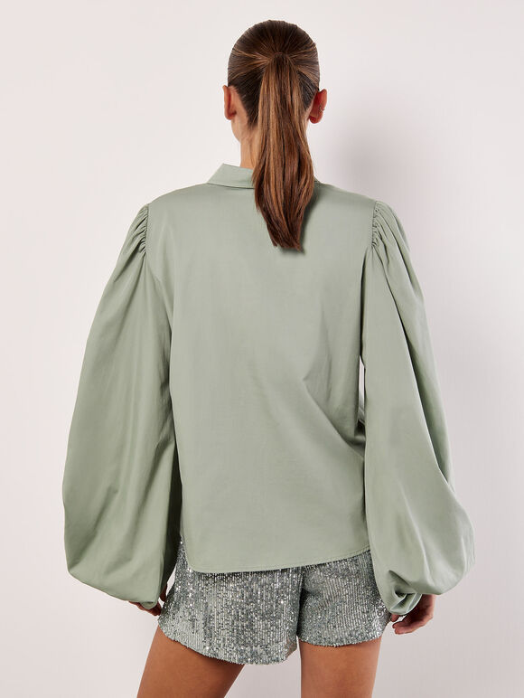 Baumwoll-Modal-Hemd mit Statement-Ärmeln, Mintgrün, Größe L