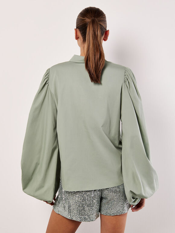 Statement Sleeve Cotton Modal Shirt, Mint, large