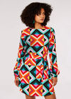 Retro Geometric Mini Dress, Aqua - Turquoise, large