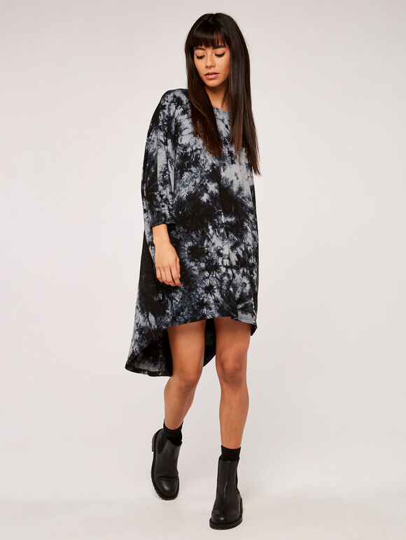 Tie Dye Oversized Dress, Dark Grey - Charcoal, large
