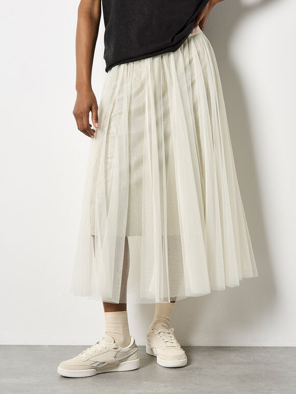 Sparkle Mesh Tulle Skirt, Stone, large