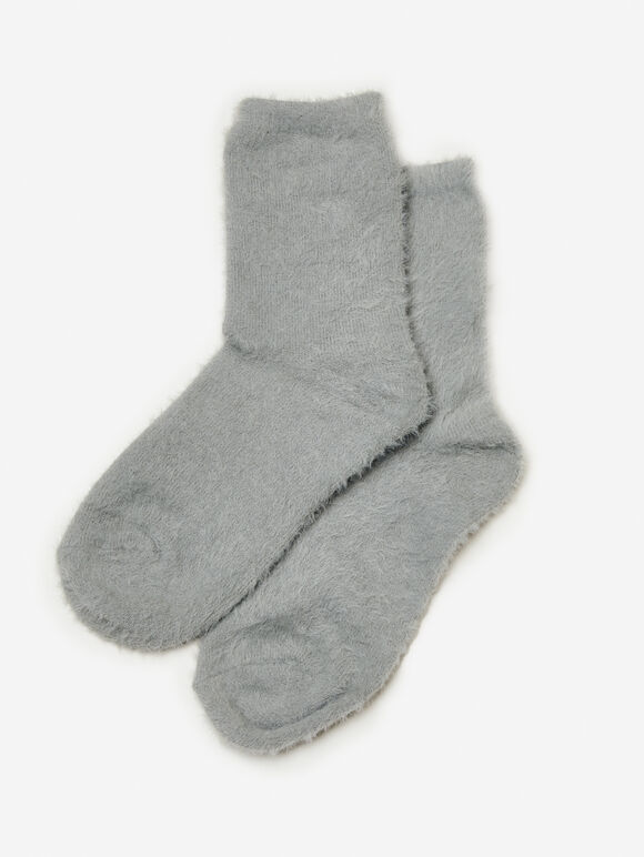 Soft And Fuzzy Plain Socks, Grey, large