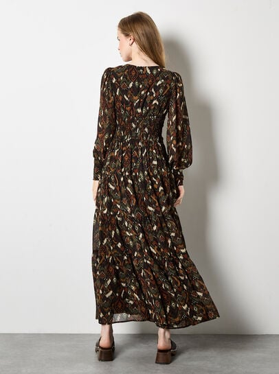 Ikat Chiffon Tiered Maxi Dress