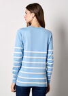 Stripe Embroidered Hearts Jumper, Blue, large