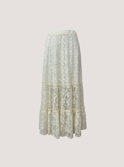 Cotton-Blend Lace Tiered Midi Skirt