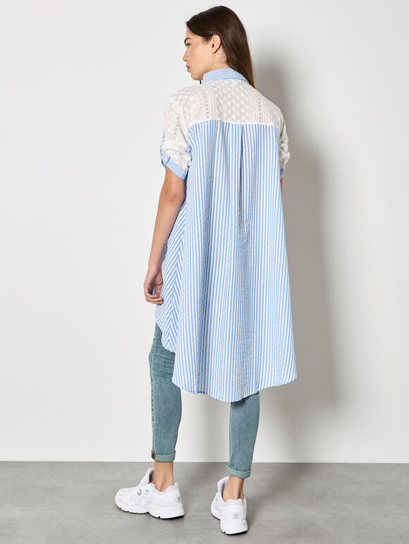 Mix Stripe Embroidered Shirt, Blue, large