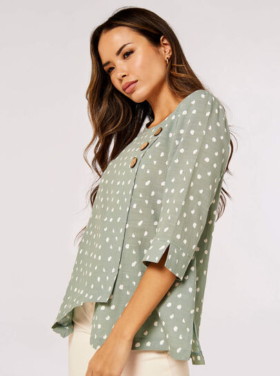 Irregular Spot Asymmetric Wrap Top