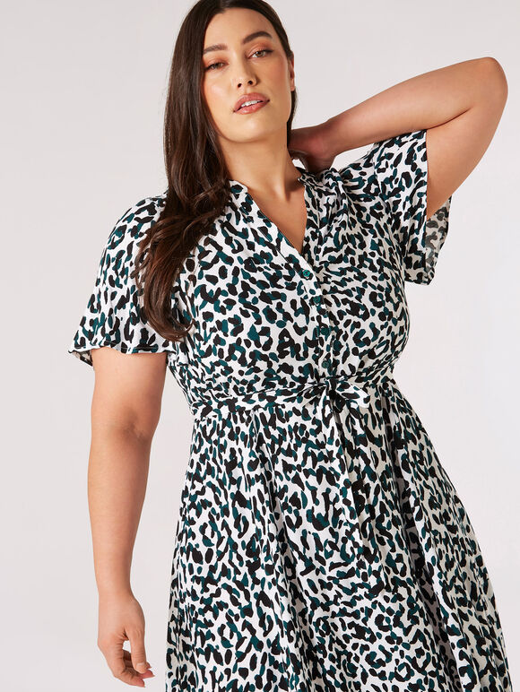 Curve Leopard Shirt Midi Dress, Cream, large