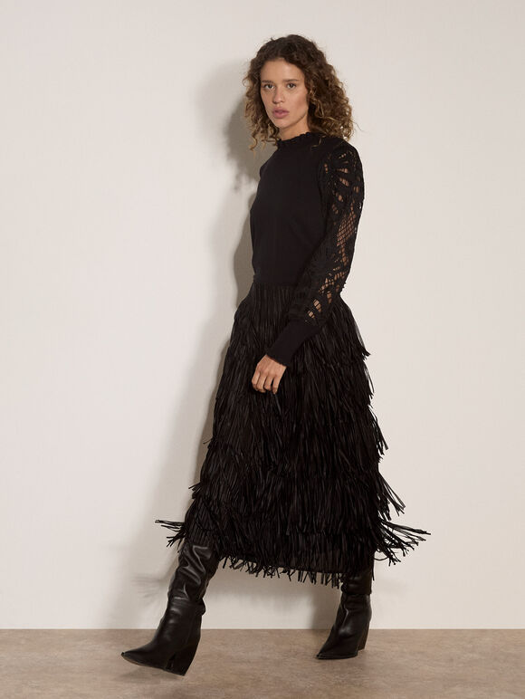 Lace Mesh Jumper, Black, large