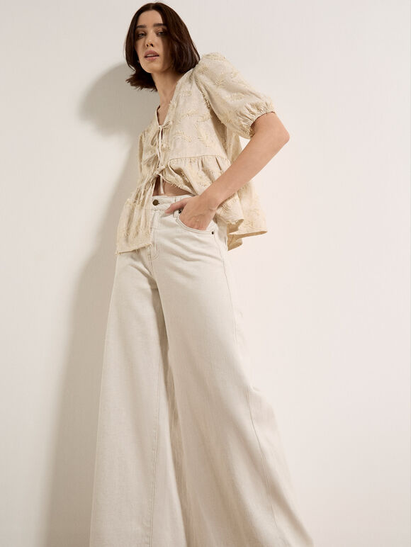 Zana Wide-Leg Jeans, Stone, large