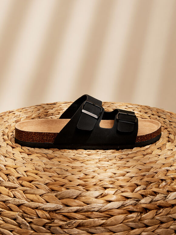 Sandales plates à lanières, noir, grande