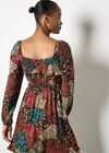 Patchwork Print Boho Mini Dress, Brown, large