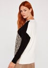 Colour Block Animal Print Jumper, Cream, large