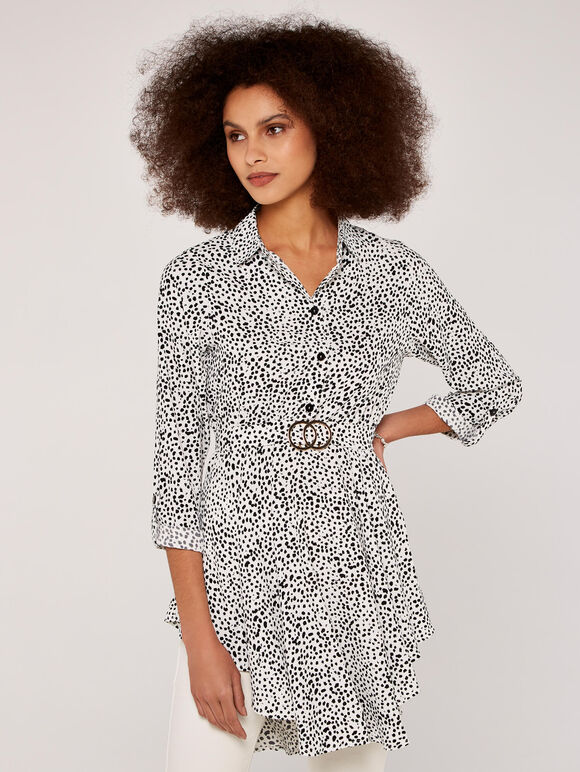 Printed Hanky Hem Dress, Cream, large