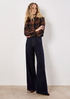Check Print Cropped Shirt, Brown, large