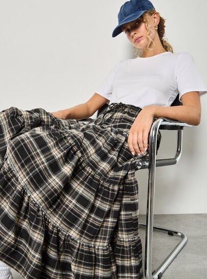 Plaid Tiered Boohoo Skirt