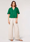 Textured Cotton Boxy Shirt, Green, large
