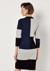 Colour Block Bodycon Mini Dress, Navy, large