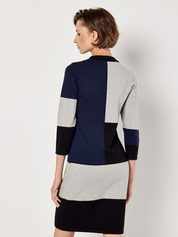 Colour Block Bodycon Mini Dress, Navy, large