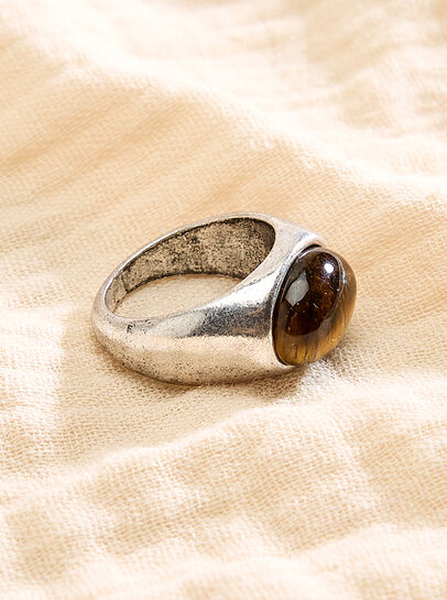 Silver Tone Brown Stone Ring