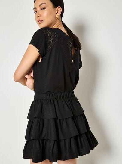 Linen Blend Ruffle Tiered Mini Skirt