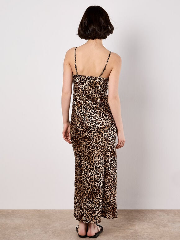 Leopard Print Textured Slip Midi Dress, Stone, large