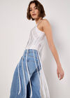 Silver Beaded Fringe Top, White, large
