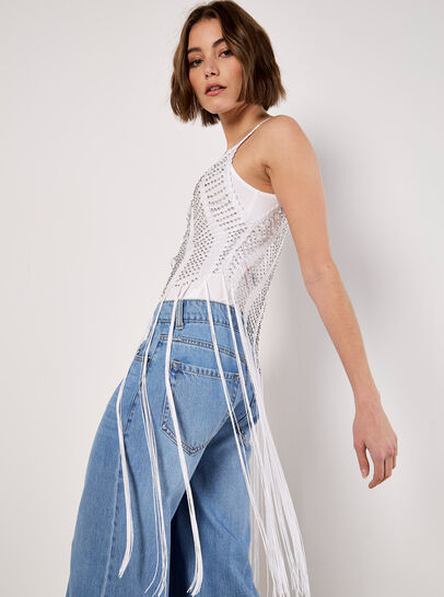 Silver Beaded Fringe Top