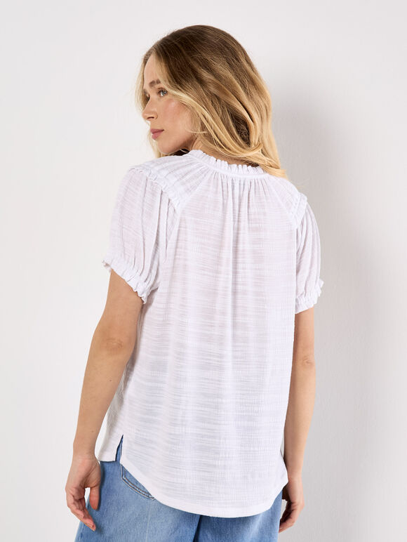 Ruffle Detail Jersey T-Shirt, White, large