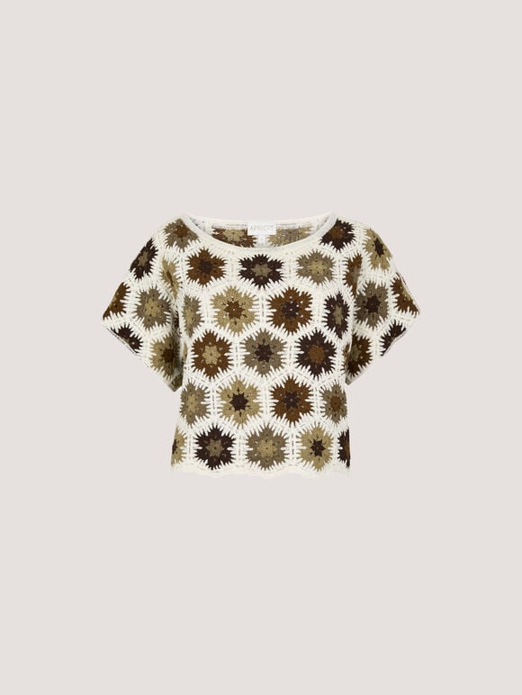 Hexagon Flowers Crochet Top, Rust, large