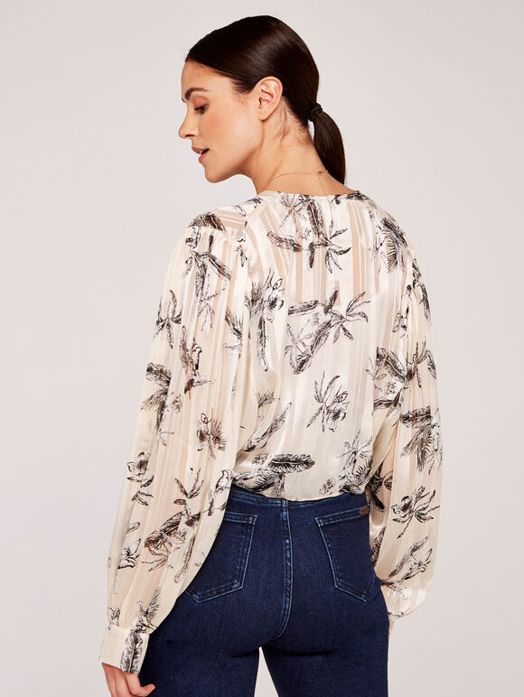 Tropical Posy Front Tie Crop Top, Stone, large