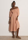 Smocked Bardot Maxi Dress, Peach, large