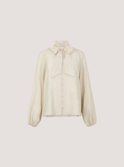 Crinkle Textured Bow Neck Blouse
