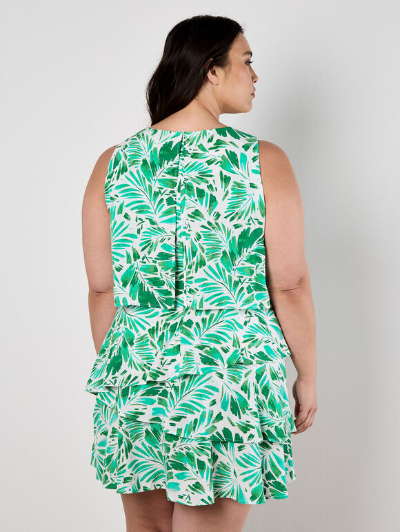 Tropical Leaf Layered Dress, Cream, large