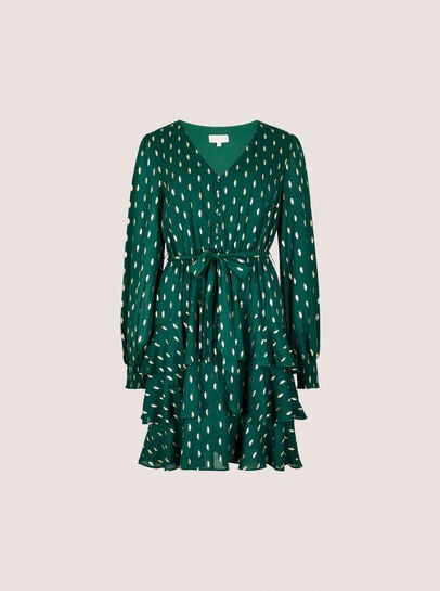 Gold Foil Spot Tiered Mini Dress