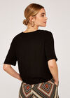 Button Front Crop Top, Black, large